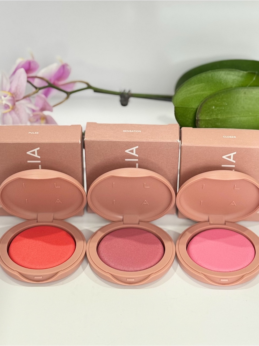 ILIA Soft Focus Blurring Blush 3pc Set Pulse Sensation Closer NEW $108 Value